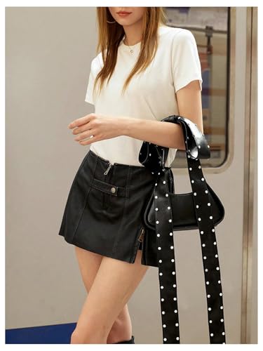 MakeMeChic Women's Faux Leather Bow Knot Shoulder Handbags Studded Y2k Crescent Clutch Bag4