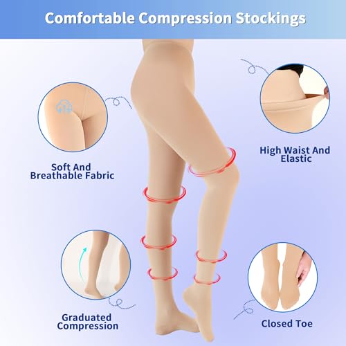 Image of Medical Compression Tights for Women, 20-30 mmHg Closed Toe Compression Pantyhose Support Graduated Compression Stockings Leggings Tights for Varicose Veins Edema