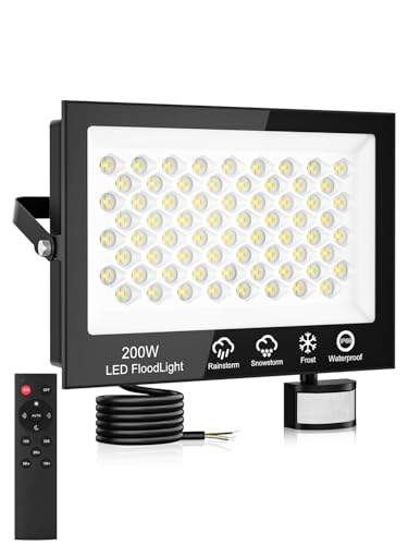 Projecteur LED Exterieur Detecteur de Mouvement 200W,20000LM Spot LED Extérieur avec Télécommande,6500K Blanc Froid Projecteur Extérieur,IP66 Etanche Eclairage...