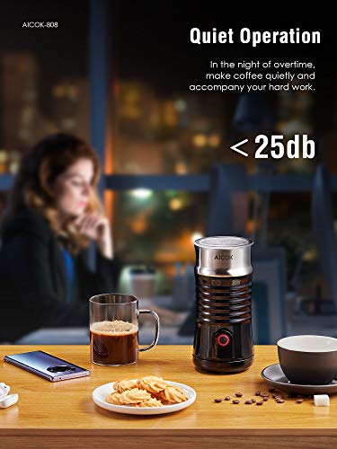 Milk Frother, Aicok Electric Milk Steamer with Hot or Cold Milk Froth with Double Wall, Strix Control, Non-Stick Coating, Silent Operation, Milk Warmer, for Cappuccino, Hot Chocolate, Latte, Coffee