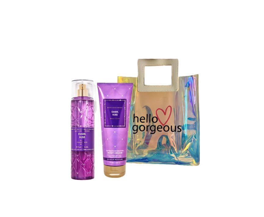 White Barn - Bath and Body Works - Gift Set 2 Piece Bundle - with Gift Bag Hello Gorgeous (Dark Kiss)