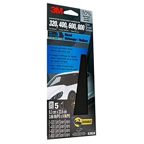 3M Wetordry Sandpaper, 03024, Assorted Grits, 3 2/3 In X 9 In, 5 Sheets Per Pack #TOP1