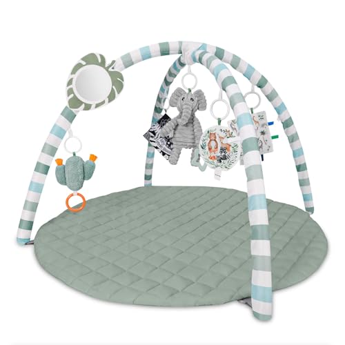 Image of Baby Play Gym Mat, Stage-Based Sensory and Motor Skill Development Tummy Time Activity Mat with 6 Toys for Infant, Newborn Essentials, Non Slip Washable (Roman Green)