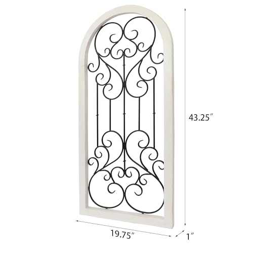ABBSR Rustic Window Frame Wall Decor, Distressed Farmhouse Wood and Metal Arch Window Panel for Home Living Room Decor(20\'\'X43H\'\')