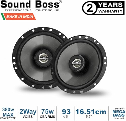 Image of Sound Boss Car Speaker SB-CX-62SI Premium 16.51 cm (6.5 inch) 2-Way Coaxial Speakers (Black), Peak Power - 380 W, RMS Power - 75W, Rated Power - 70W