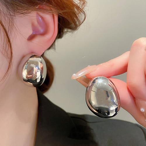 Chunky Gold Earrings for Women Minimalist Oval Statement Earrings Lightweight Geometric Ellipse Drop Dangle Earrings Trendy Everyday Jewelry Gifts2