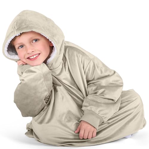 Image of Bare Home Wearable Blanket Hoodie - Soft Plush Sherpa - Warm and Cozy - Oversized Wearable Blanket