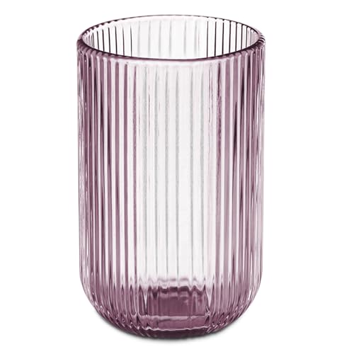 TIENDA EURASIA – Vaso Alto y Bajo, Caja de 6 Unidades, Distintos Tamaños y Colores, Cristal de Rayas, para Servir Agua, Bebidas y Zumos, no Apto para Lavavajillas ni Microondas (430 ml, Rosa)