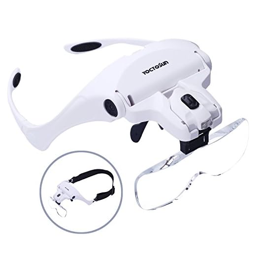 YOCTOSUN Head Mount Magnifier with 2 Led Professional Jeweler's Loupe Light Bracket and Headband are Interchangeable