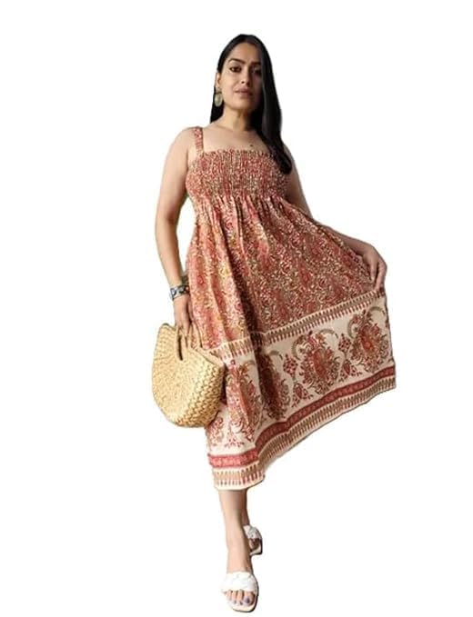 Women’s Floral Printed Dress,Printed Gown for Women,one piece Dress Women,Anarkali Gown,Sleeveless Summer Boho Sundress | Casual Beach Vacation Dress for Women|-image-32