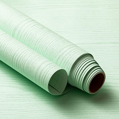 Very Berry Sticker Wood Peel and Stick Wallpaper (19.6" x 118", Light Texture, Mint) Waterproof and Easy to Clean Self-Adhesive Film for Any Surfaces and Furnitures