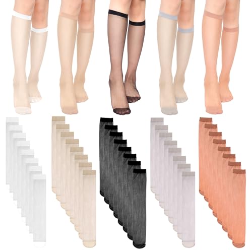 20 Pairs Knee High Stockings Pantyhose with Reinforced Nylon Toe Sheer Knee High Stocks for Women 5 Colors (US, Alpha, One Size, Regular, Regular, Black, Nude, Gray, White and Coffee)