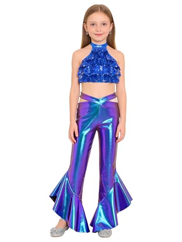 Costume de danse jazz fille avec crop top et pantalon évasé 5-16 ans