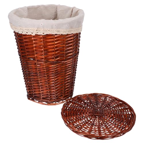 VICASKY Cesto Rotondo in Vimini Con Coperchio Piccolo Bidone Della Spazzatura Per Camera Da Letto Bagno Ufficio Cesto Per Biancheria Della Cameretta Dei Ragazza
