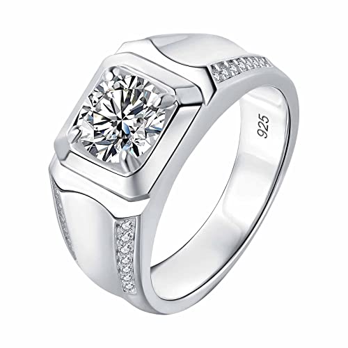 Mens Moissanite Wedding Band 925 Sterling Silver Ring For Men 2cttw D Color VVS1 Clarity Brilliant Round Cut Promise Rings for Him Size 8-13
