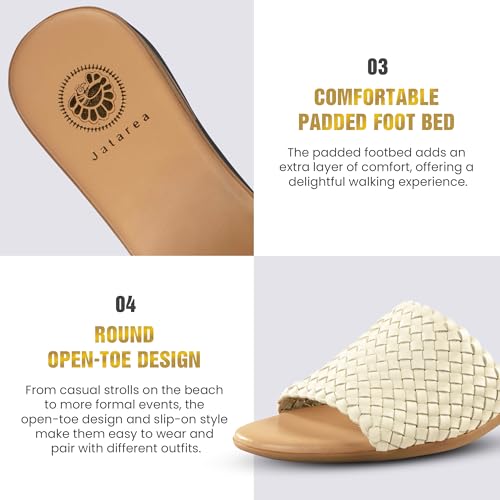 Image of JATAREA Women's Slip-On Flat Sandals with Round Open Toe | Dressy Summer Slides for Women