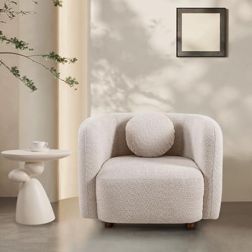 Image of Curved Sofa Set for Living Room, Upholstered Boucle Fabric 3-Seater Minimalist Sofas Couches + Oversized Chair with Throw Pillows Modern Sofa Set of 3 Piece Couch Set Bedroom Office Apartment Beige