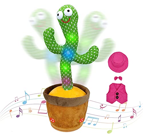 Dancing Cactus Toy, Singing Cactus Toys, Repeating Talking Cactus Toy with Lighting, Mimicking Cactus Plush Toys, Can Sing 120 English Songs Repeat What You Say, Funny Novelty Gift for Boys/Girls