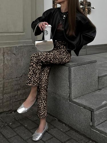 Leopard Print Jeans for Women - Y2K Vintage Cheetah Print Pants, Straight Leg High Waisted Pants for Women4