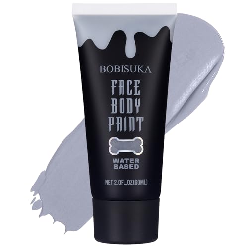 BOBISUKA Grey Face Body Paint Water Based Face Painting for Art Theater Halloween Party Cosplay Clown SFX Makeup for Women Adults Non-Toxic Washable