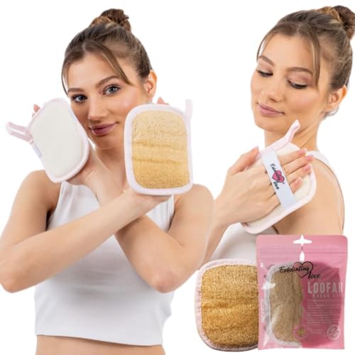 Exfoliating Love Natural Loofah Bath Sponge with Cotton Trim, Bleached Free
