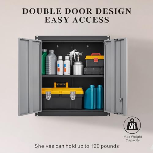 GREATMEET-Lockable-Storage-Cabinet-Metal-Garage-Storage-Cabinets-Metal-Wall-Cabinet-for-Garage-Wall-Mount-Cabinet-with-Lock-and-Adjustable-Shelf-Floating-BlackGrey