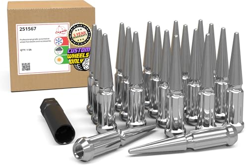 Image of Wheel Accessories Parts 20 Pcs 9 /16 inch-18 Thread Spike Spline 4.40 inch Long Lug Nuts Chrome 7 /8 inch & 13 /16 inch Hex Fits Dodge Durango Dakota Ram 1500