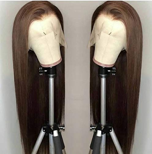 Dark Brown Wig Synthetic Lace Front Wigs for Women Long Straight Middle Parting Wig Glueless Lace Wig Heat Resistant Natural Looking Wig 30"