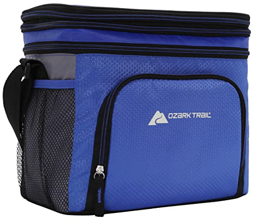 Ozark Trail 12 Can Cooler Bag Insulated Tote Hot/Cold Thermal, Expandable Top, Hard Plastic Liner, Shoulder Strap, For Lunch Work School Camping, Blue #TOP3
