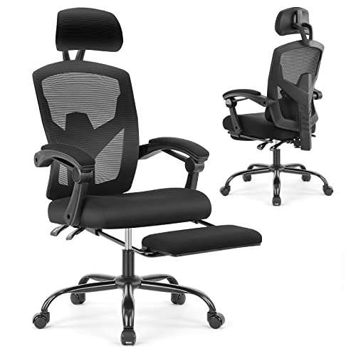 Gaming Chair - Ergonomic Office Chair with Foot Rest Reclining Office Chair, High Back Mesh Home Office Computer Desk Chair with Wheels, Adjustable Headrest, Lumbar Support, Padded Arms