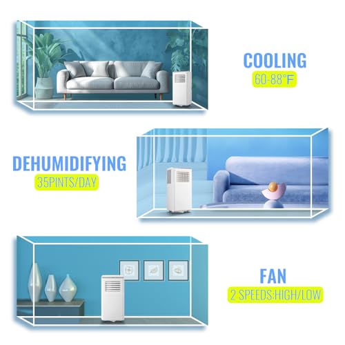 Image of 8000 BTU Portable Air Conditioner 3 In 1 AC Unit with Remote Control Dehumidifier, Fan Mode Suit for Room up to 250 Sq. ft White