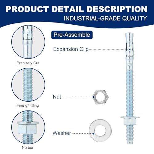 1234x334 wedge anchor by zinced of heavy-duty fastener for cement and concrete 8pcs pack