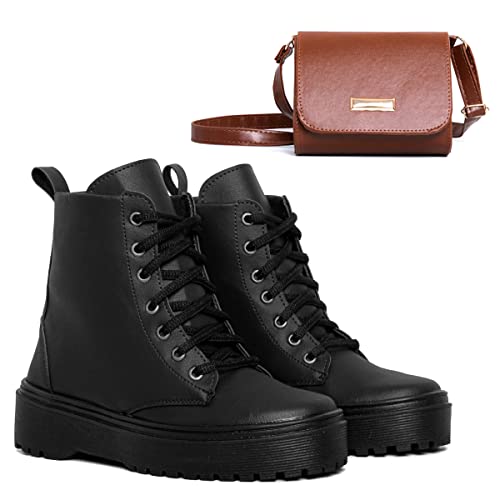 Qual a Melhor Bota Feminina de 2025? Melhores Ranking 1 Kit Coturno Bota Feminino Ariah Cano Curto Original Conforto + bolsa