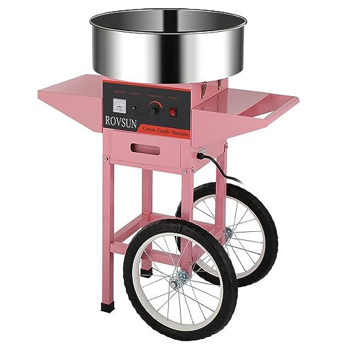 Image of ROVSUN 21 Inch Cotton Candy Machine Commercial, Candy Floss Maker Electric Cotton Candy Maker w /Cart Stainless Steel Bowl, Sugar Scoop and Large Storage Drawer for Home Party Carnival