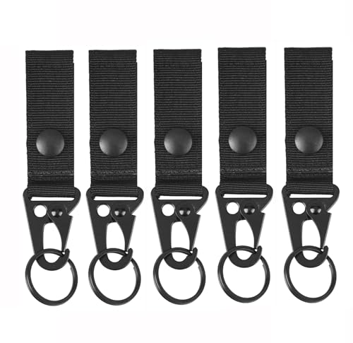 Ceinture à Suspendre Tactique - 5 Mousquetons, Boucle de Ceinture avec Porte-Clé et Crochet Pince pour Plein Air, Sac à Dos, Camping