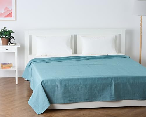 Image of 100% Pure Cotton 3 Layer Dohar, Double Bed Blanket Comforter, (90''X100'' / 230X254 CM), Uni Chambray, Skin Friendly Dohar, Color - Teal Green