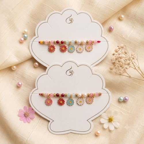 Image of Daisy Flower Charm Rakhi Bracelet, Set of 2