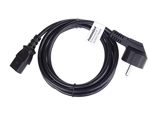 Cable de alimentación 230V 2m con enchufe en ángulo y conector IEC C13 negro de 3 pines 3