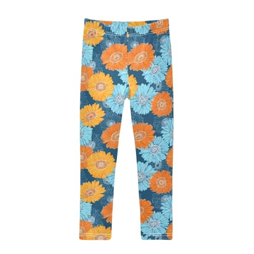Girls' Athletic Leggings Ankle Length Yoga Dance Pants Kids Teen 4T Sunflower Flower