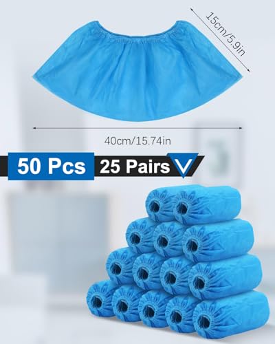 Image of Non-woven Fabric Disposable Shoe Covers, Waterproof, Dustproof, Non-slip Shoe Protectors for Home, Office, Medical, and Industrial Use (Non-woven, Pack of 50)