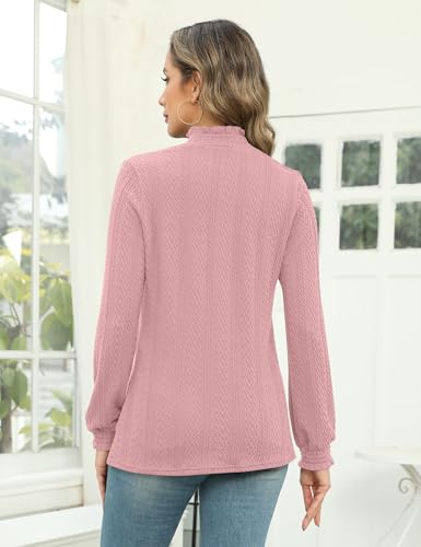 Image of Micoson Womens Mock Neck Blouses Pleated Textured Shirts Long Sleeve Stretch Casual Tunic Tops Dressy Fashion Blouse