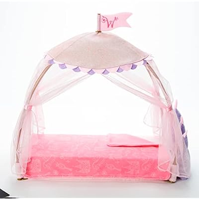 American Girl WellieWishers 14.5-inch Doll Royal Canopy Bed Playset with Mesh Drapes, Flag, and Blanket, For Ages 4+
