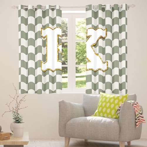 Image of Erosebridal Sage Green Checkered Blackout Curtains for Bedroom Living Room Plaid Initial K Window Curtains 2 Panels 38 inch Wx45 L Personalized Monogram Drapes,Grids Gingham Window Treatments
