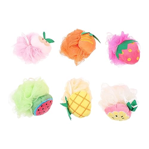 Housoutil 6個 フルーツ ウォッシュ バスヘチマ シャワーメッシュパフ バブルメーカー バススクラブタオル バススポンジ 大きい バスフラワー バスワイプ 道具 たらい Pe