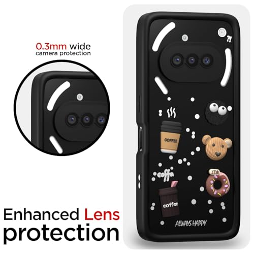 Image of Bintage CASE Cute Fun Taddy Cartoon 3D Ball Bear Milk Cake Coffee Silicon Case Full Body & Camera Protection Back Cover Compatible for Nothing Phone (3a) - Black