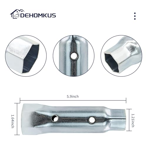Image of RV Water Heater Element Wrench Socket, Carbon Steel Galvanized Construction Dual Hex Wrench Removal Tool, 1-1 /16 inch x 1-1 /2 inch x 6 inch, for All Residential and RV Camper Travel Trailer Motorhome