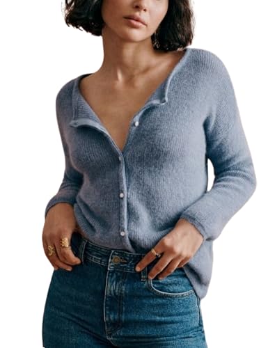 Lviefent Women Knit Cardigans Lightweight Casual Crew Neck Button Down