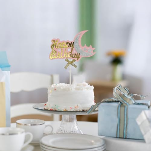 Image of Rozi Decoration Happy Birthday Pink Cake Topper for Cake Decoration Items, Happy Birthday Cake Topper for Girls, Glitter & Foil Shining Cake Topper Decor for Cake Decoration Pack of 1 Pcs
