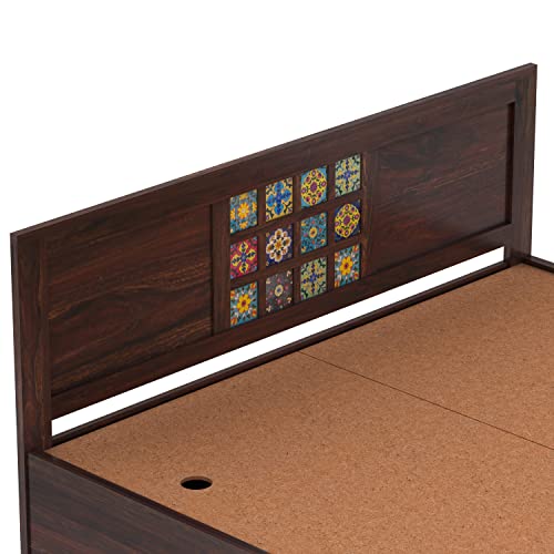 Image of Solid Wood Queen Size Bed for Bedroom | Wooden Furniture Crafted from Premium Sheesham Wood | Elegant Bedroom Double Bed with Storage | Walnut Finish (82X62X38 Inches)