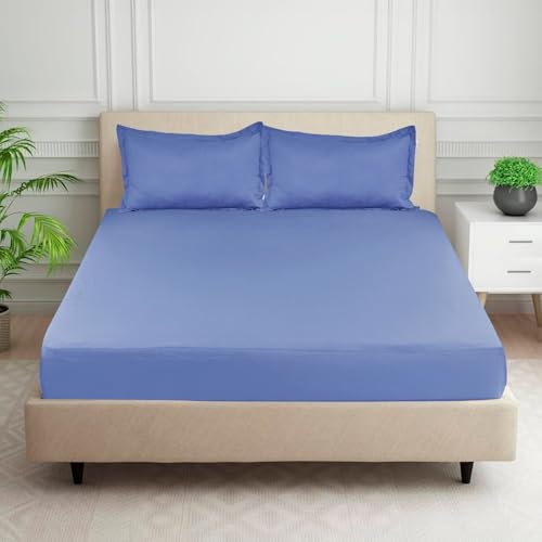 Image of HOMADORN Premium Polycotton Flat Bedsheet for Double Bed with 2 Pillow Covers - Soft, Durable & Wrinkle-Resistant (Lavender Blue)